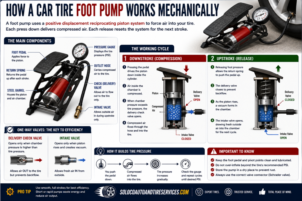 How a Car Tire Foot Pump Works Mechanically