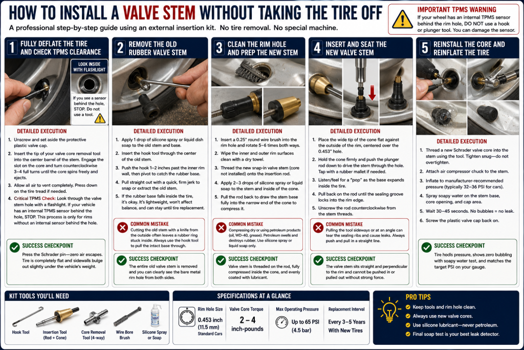 How to Install a Valve Stem Without Taking the Tire Off