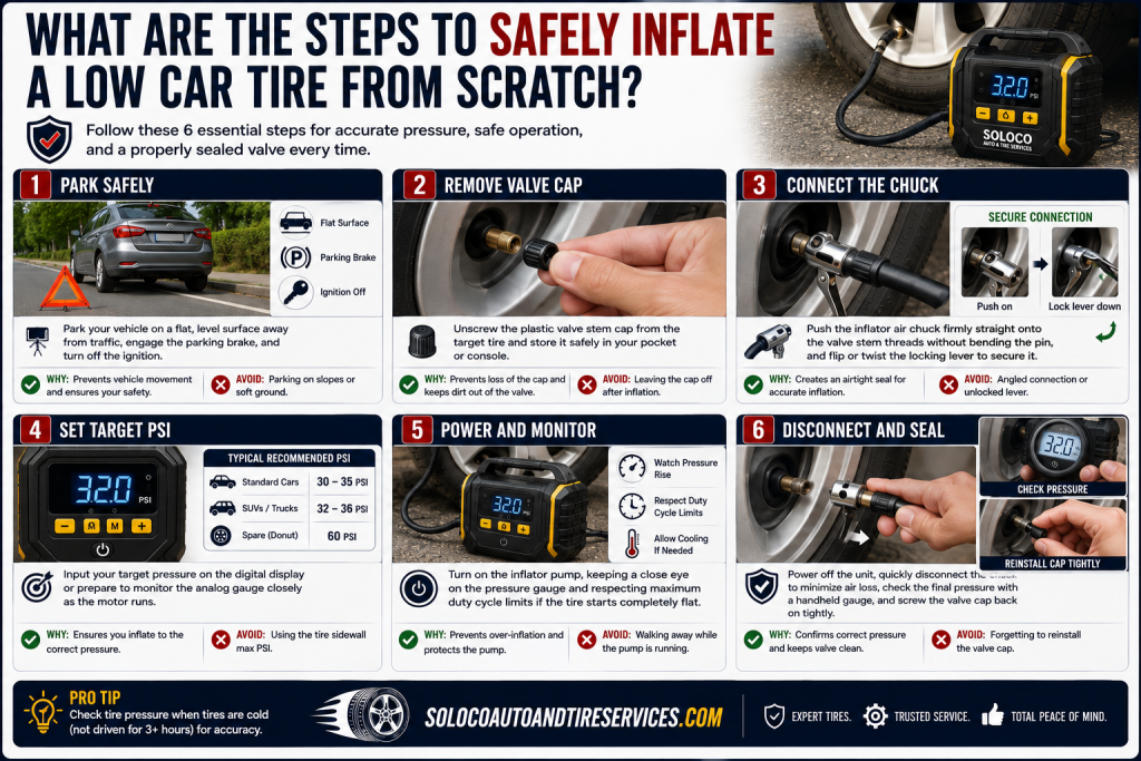 What Are the Steps to Safely Inflate a Low Car Tire From Scratch