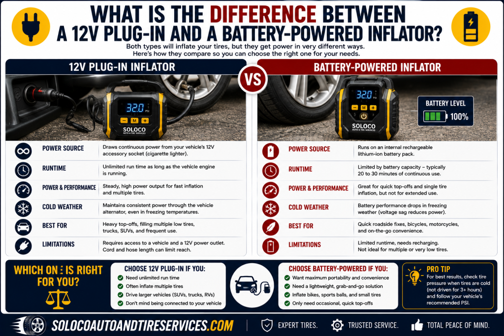 What Is the Difference Between a 12V Plug-In and a Battery-Powered Inflator