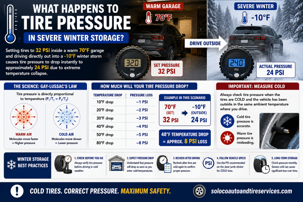 What happens to tire pressure in severe winter storage