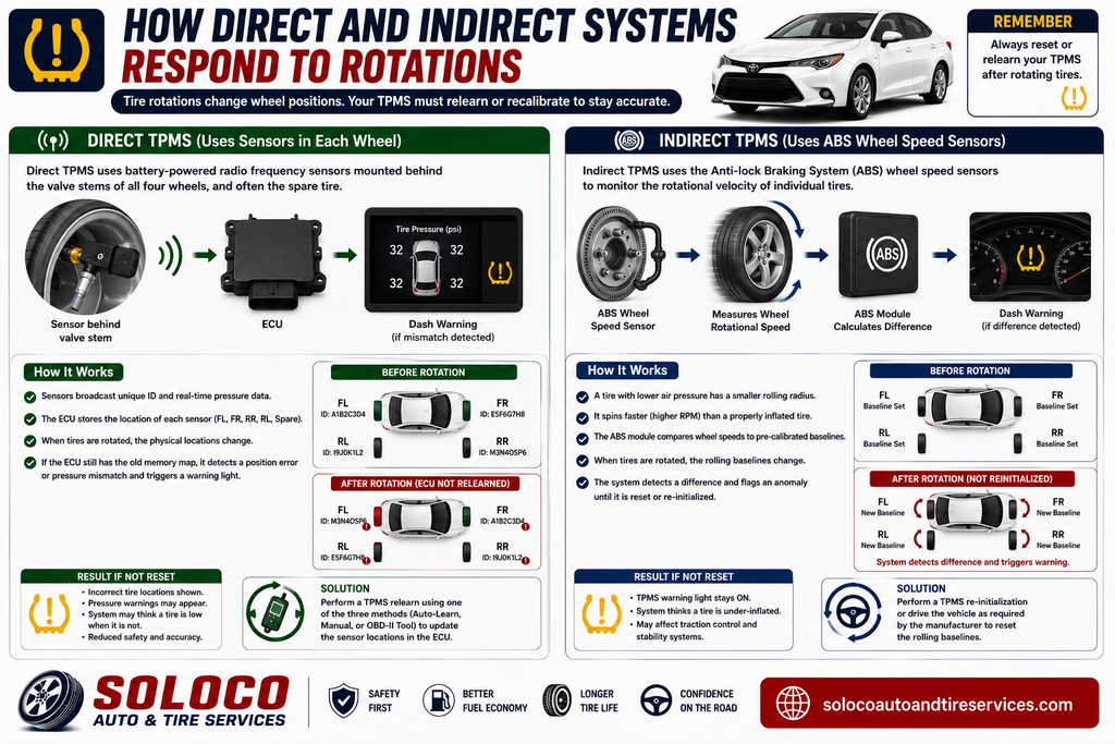 How Direct and Indirect Systems Respond to Rotations