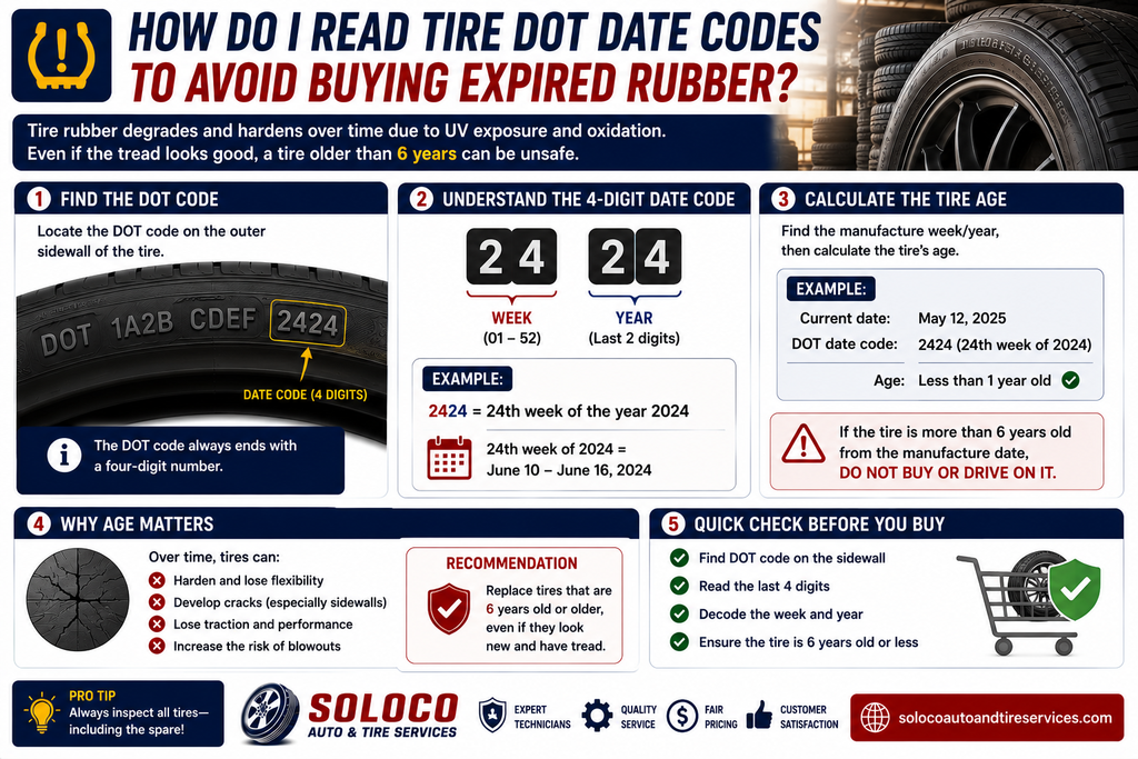 How do I read tire DOT date codes to avoid buying expired rubber