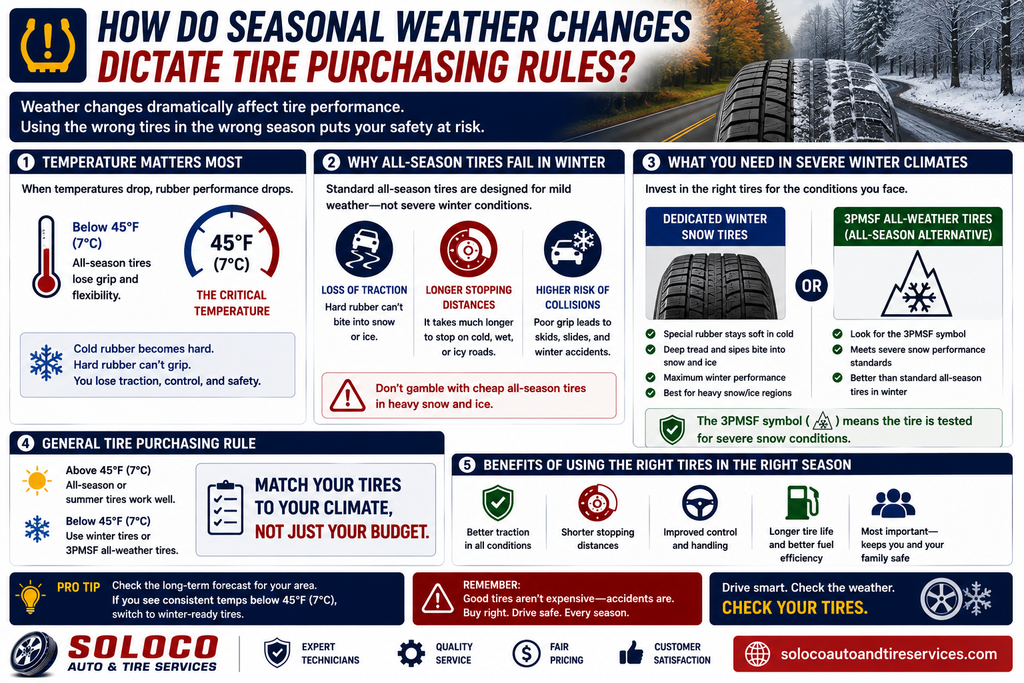 How do seasonal weather changes dictate tire purchasing rules