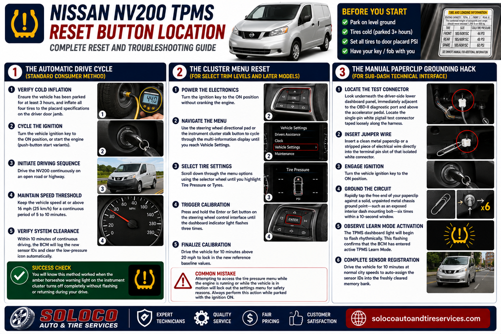 Nissan NV200 TPMS Reset Button Location and  Complete Reset and Troubleshooting Guide