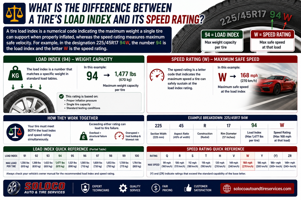 What is the difference between a tire's load index and its speed rating