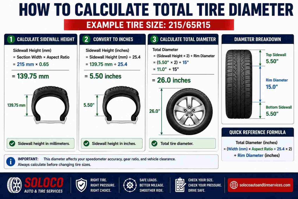 How Do You Calculate the Total Diameter of a Tire Using Metric and Imperial Units