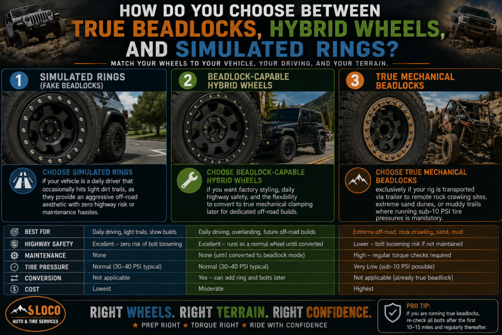 How Do You Choose Between True Beadlocks, Hybrid Wheels, and Simulated Rings