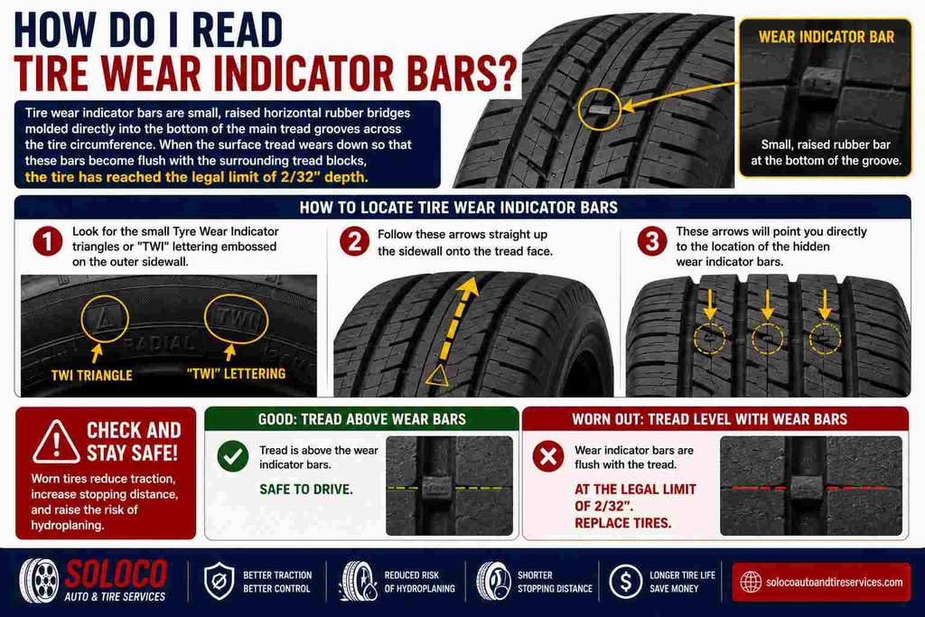 How do I read tire wear indicator bars