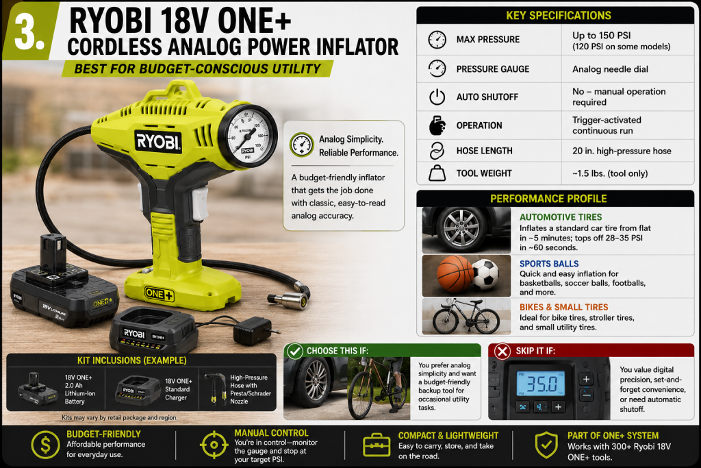 Ryobi 18V ONE+ Cordless Analog Power Inflator