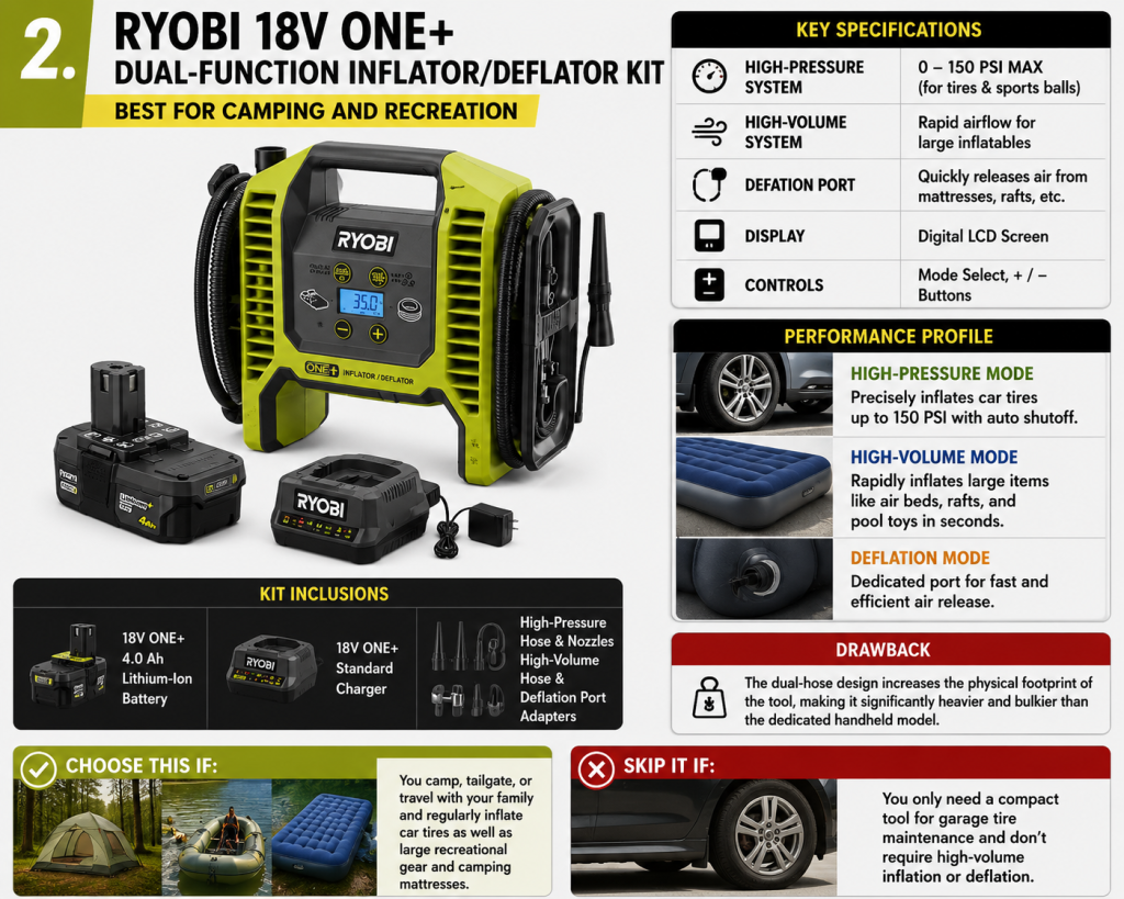 Ryobi 18V ONE+ Dual-Function Inflator Deflator Kit