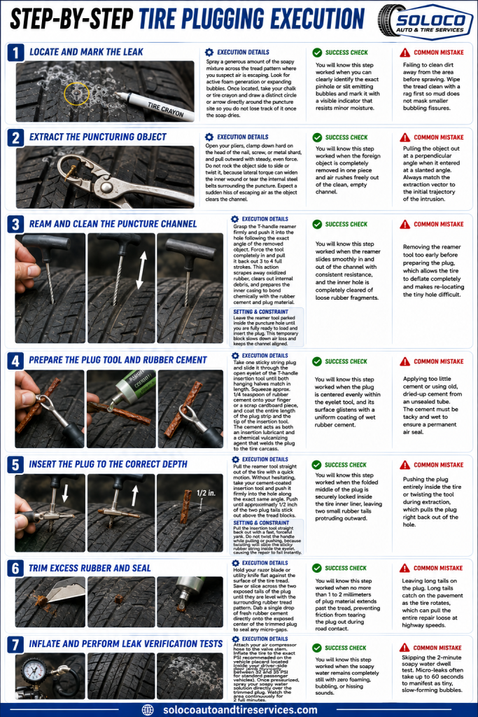 Step-by-Step Tire Plugging Execution
