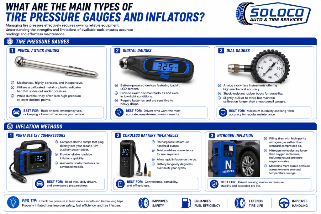 What Are the Main Types of Tire Pressure Gauges and Inflators