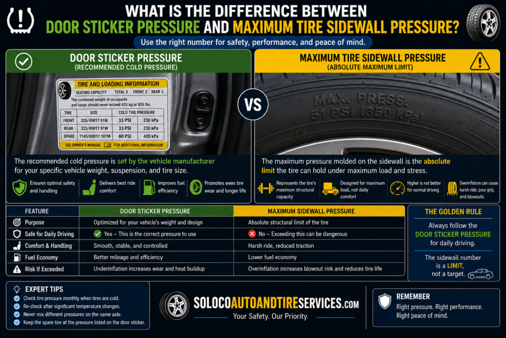 What Is the Difference Between Door Sticker Pressure and Maximum Tire Sidewall Pressure