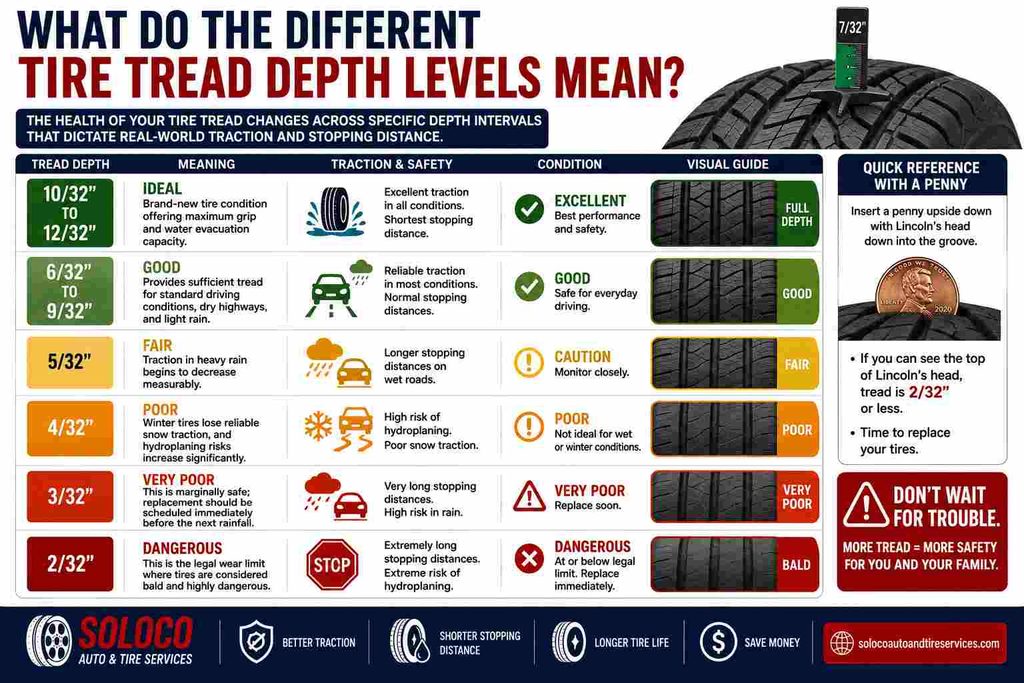 What do the different tire tread depth levels mean
