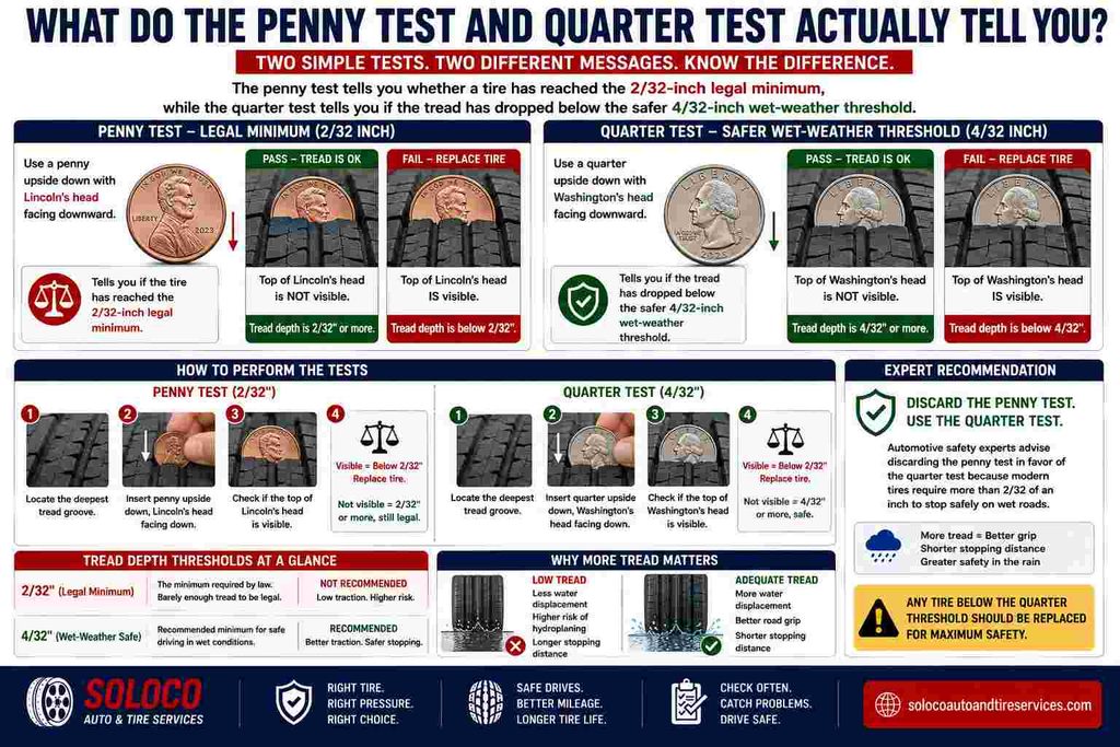 What do the penny test and quarter test actually tell you