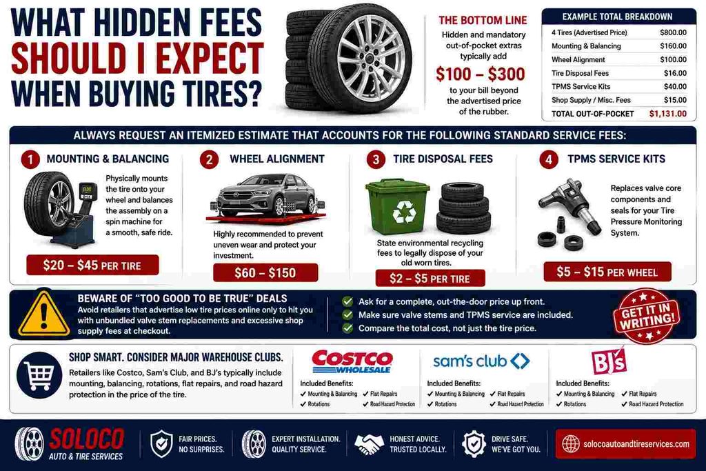 What hidden fees should I expect when buying tires