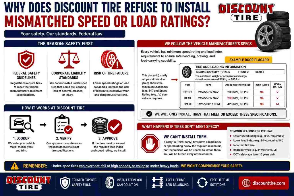 Why Does Discount Tire Refuse to Install Mismatched Speed or Load Ratings