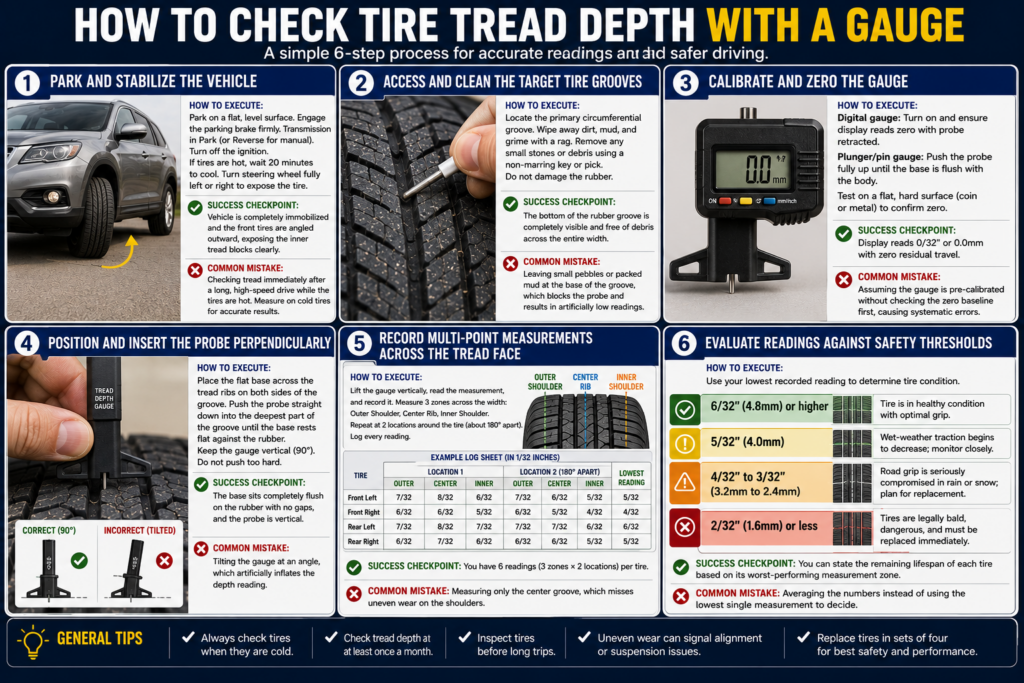 Check Tire Tread with a Gauge