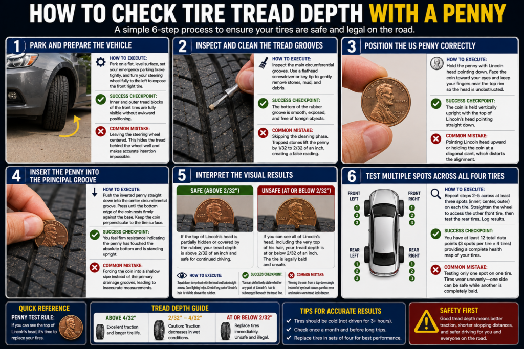 Check Tire Tread with a Penny