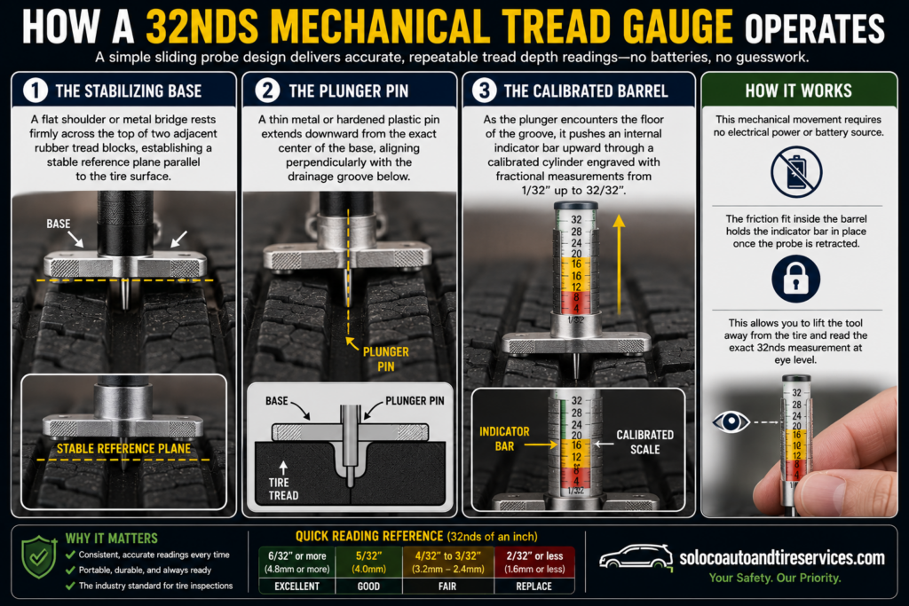 How a 32nds Mechanical Tread Gauge Operates