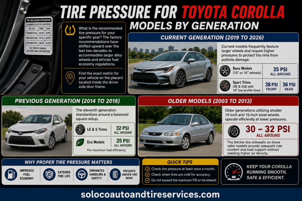 Tire Pressure For Toyota Corolla Models By Generation
