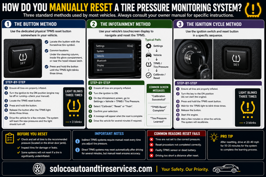 How do you manually reset a tire pressure monitoring system