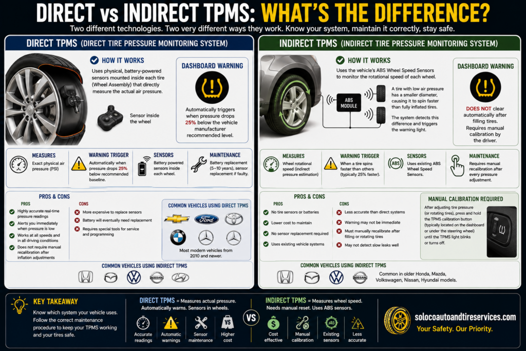 What is the difference between direct and indirect TPMS