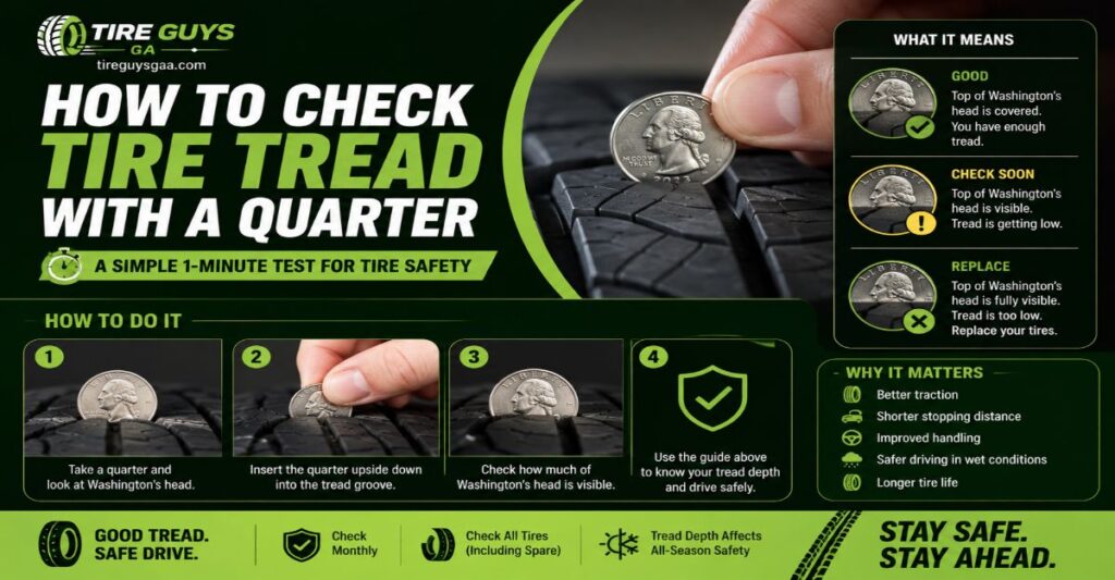 how to check tire tread with a quarter