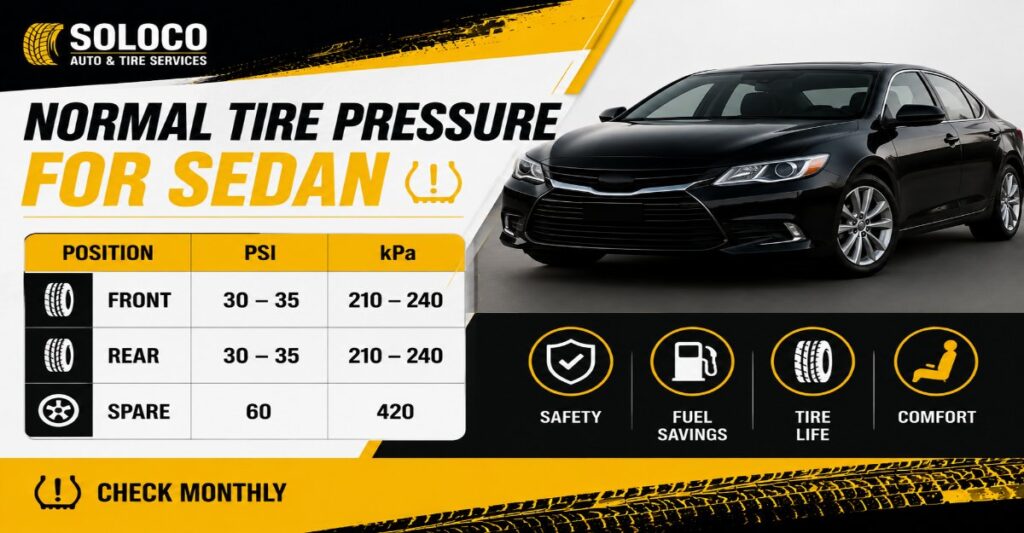 normal tire pressure for sedan