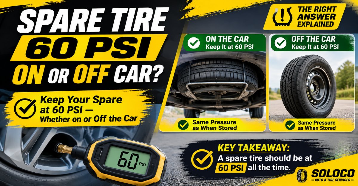 spare tire 60 psi on or off car